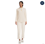 Women's Long Sleeve Waffle Knit Button Placket Top