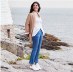 Women's Starfish Mid Rise Pull On Knit Denim Straight Jeans