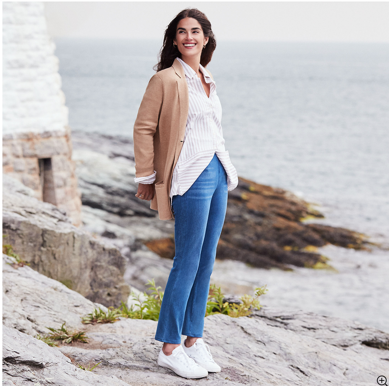 Women's Starfish Mid Rise Pull On Knit Denim Straight Jeans