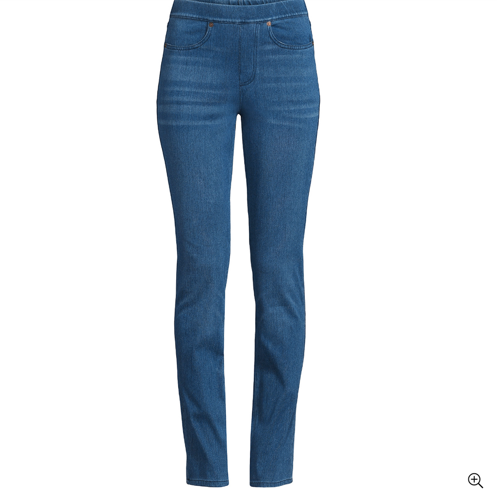 Women's Starfish Mid Rise Pull On Knit Denim Straight Jeans