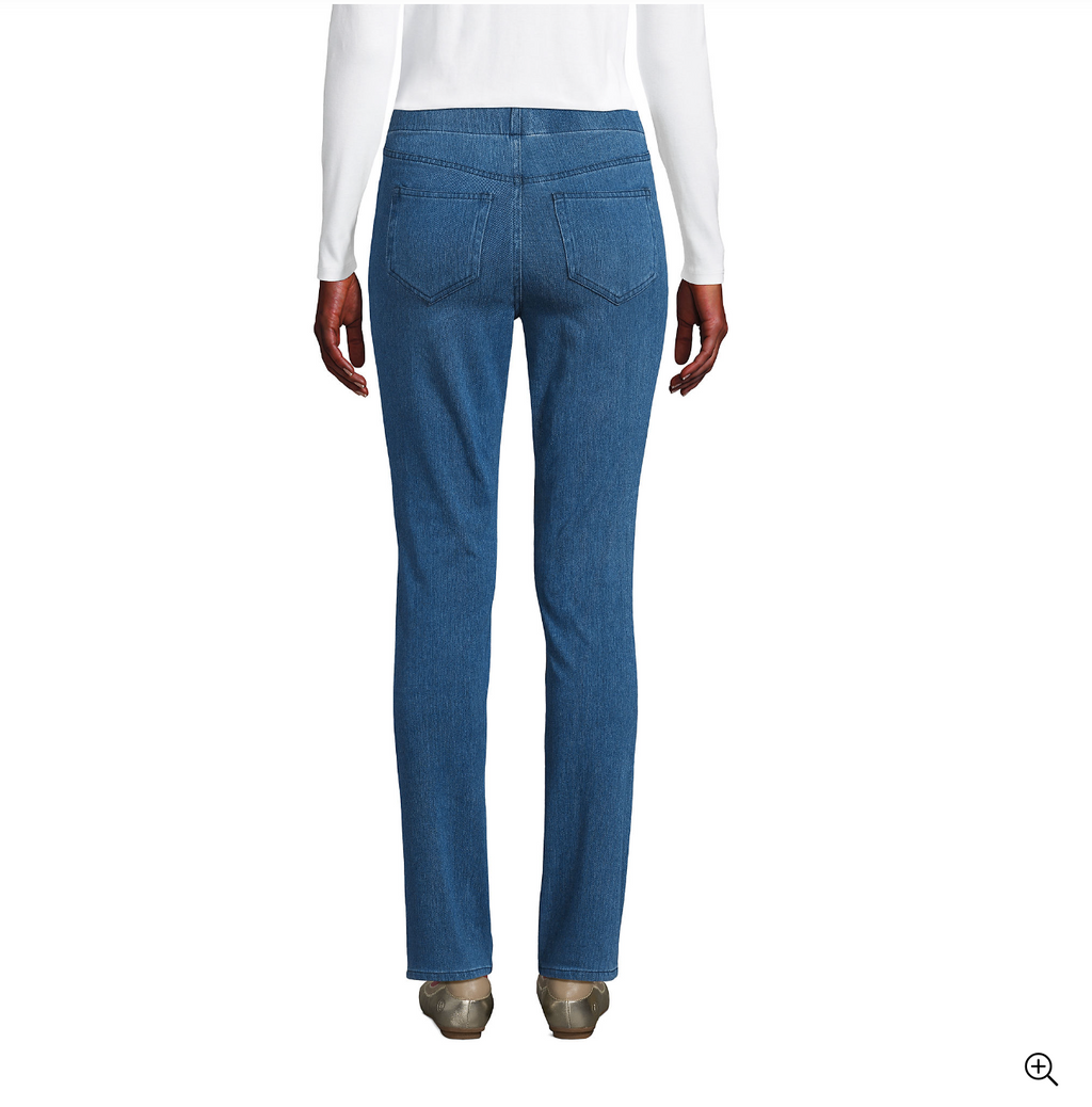 Women's Starfish Mid Rise Pull On Knit Denim Straight Jeans