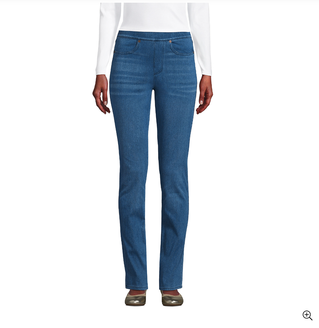 Women's Starfish Mid Rise Pull On Knit Denim Straight Jeans