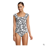 Women's Chlorine Resistant Tummy Control Cap Sleeve X-Back One Piece Swimsuit