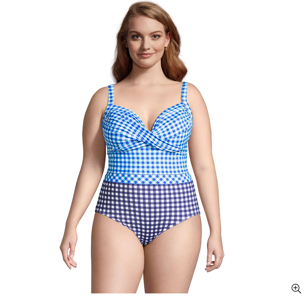 Draper James x Lands' End Women's Plus Size Tummy Control Chlorine Resistant Wrap One Piece Swimsuit