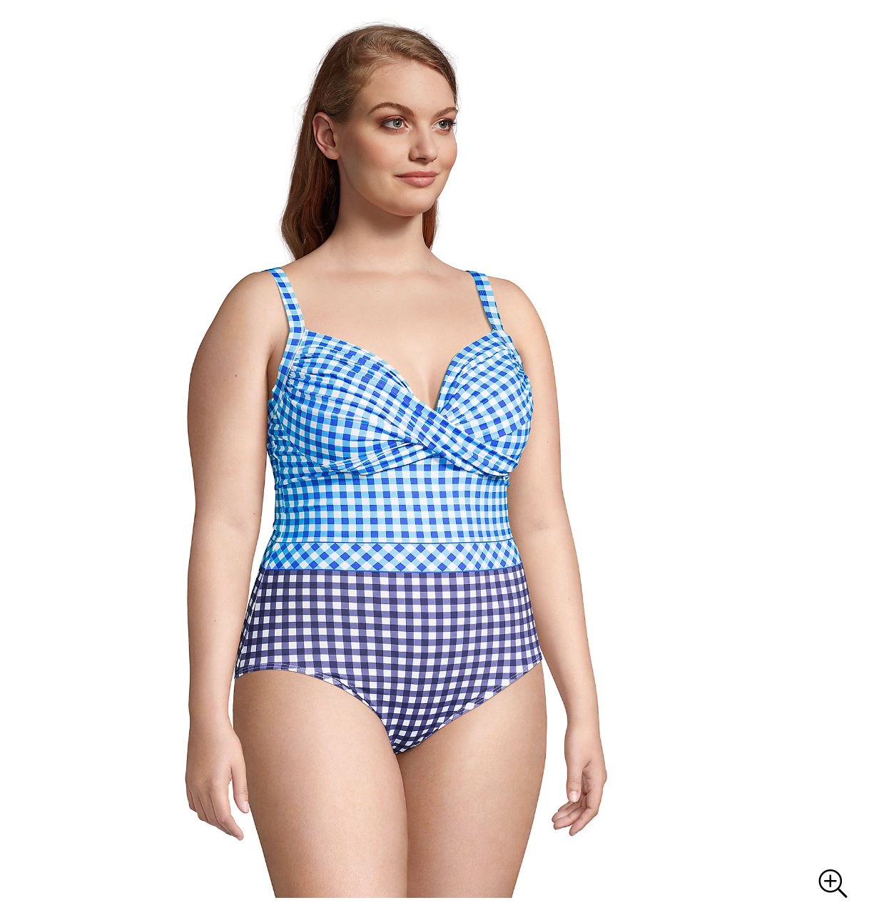 Draper James x Lands' End Women's Plus Size Tummy Control Chlorine Resistant Wrap One Piece Swimsuit