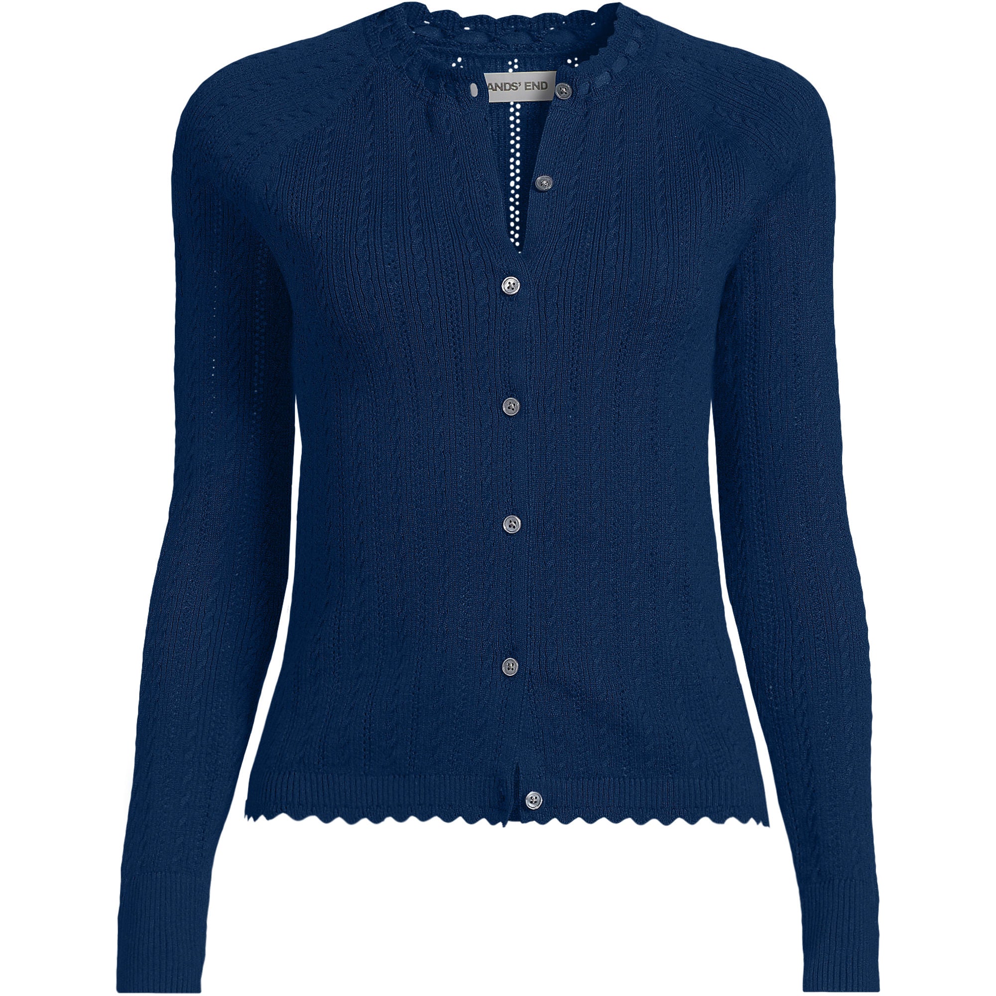 Women's Cotton Pointelle Satin Trim Cardigan Sweater